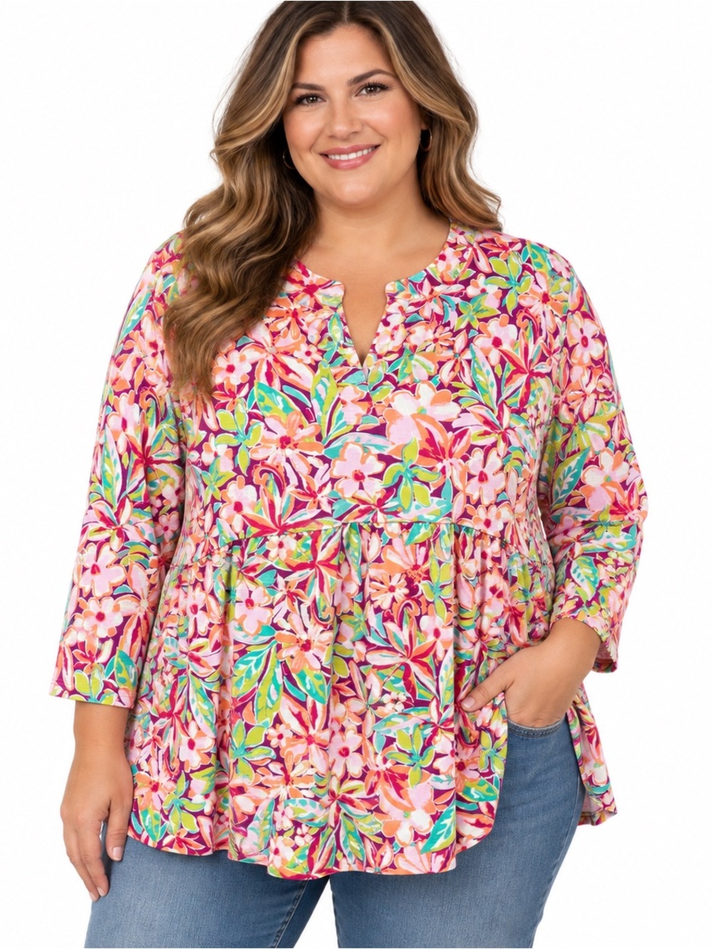 Dear Scarlett Floral Babydoll Tunic Blouse Women’s 3X NWT